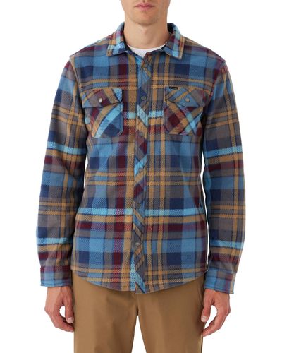 O'neill Sportswear Glacier Check Fleece Snap-up Shirt - Blue