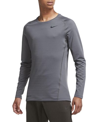 Nike Dri-fit Pro Warm Long Sleeve Running Shirt - Gray