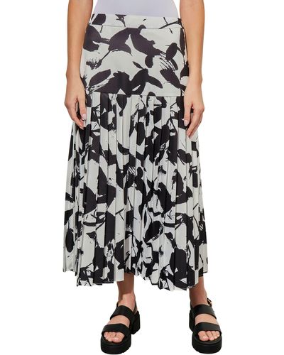 Ming Wang Pleated Drop Waist Maxi Skirt - Black