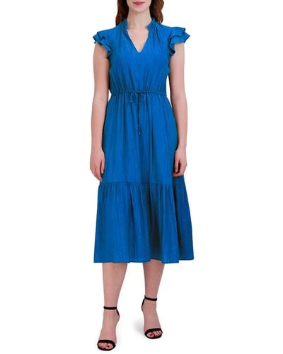 Julia Jordan Ruffle Sleeve Midi Dress - Blue