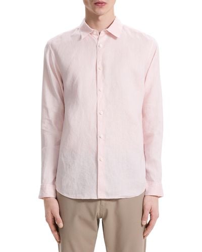 Theory Irving Solid Linen Button-up Shirt - Pink