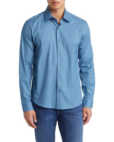 Stone Rose Microdot Button-up Shirt - Blue