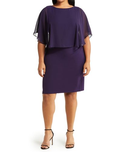 Connected Apparel Cape Sleeve A-line Dress - Blue