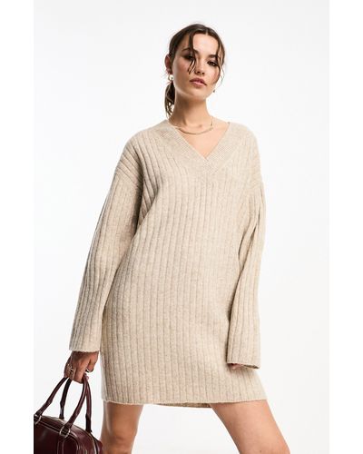 ASOS Rib Sweater Dress - Natural
