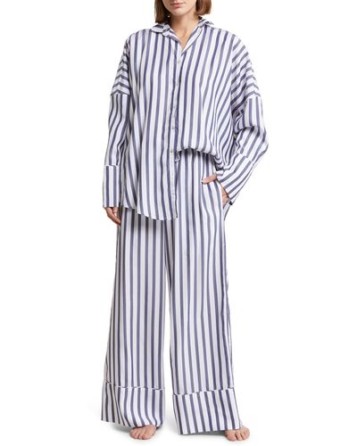 Papinelle Amelie Stripe Wide Leg Pajamas - Blue