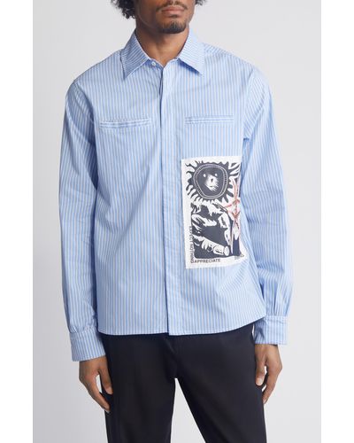 JUNGLES JUNGLES Expect Nothing Stripe Graphic Button-up Shirt - Blue