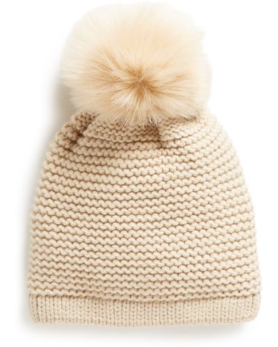 Kyi Kyi Wool Blend Beanie With Faux Fur Pompom - Natural