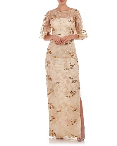 JS Collections Daphne Embroidered Sequin Column Gown - Natural