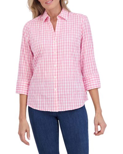 Foxcroft Mary Crinkled Gingham Cotton Blend Shirt - Red