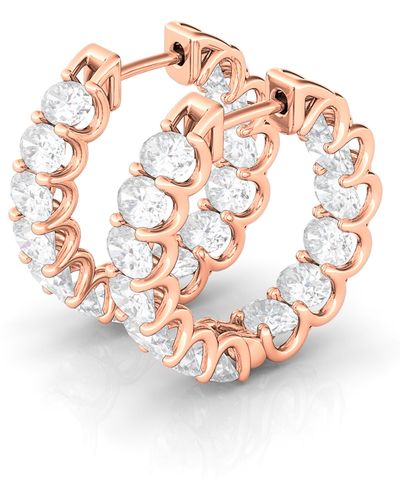 HauteCarat Oval Sideways Lab Created Diamond Inside Out 14k Gold Hoop Earrings - Pink