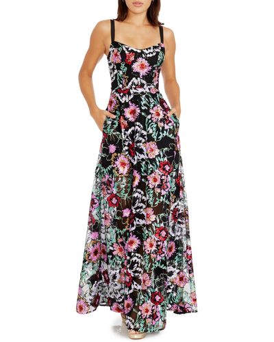 Dress the Population Nina Sequin Floral Fit & Flare Gown - White