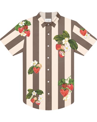 MAVRANS Strawberry Love Trim Fit Short Sleeve Waterproof Performance Button-up Shirt - White