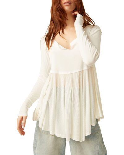 Free People Clover Long Sleeve Babydoll Dress - White