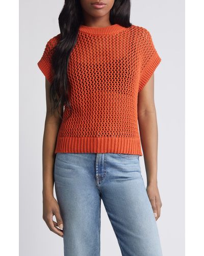 Madewell Open Stitch Short Sleeve Sweater - Orange