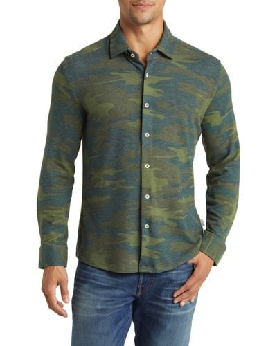 Stone Rose Camo Wrinkle Resistant Tech Fleece Button-up Shirt - Green