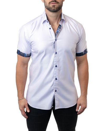 Maceoo Galileo Grate 44 Contemporary Fit Short Sleeve Button-up Shirt At Nordstrom - White