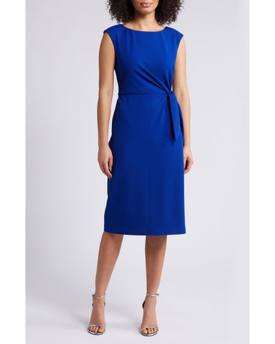 Tahari Side Tie Crepe Sheath Dress - Blue