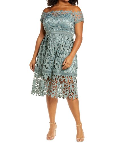 Chi Chi London Lace Off The Shoulder Dress - Green