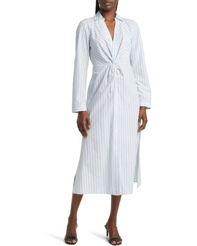 Rails Irie Stripe Long Sleeve Cotton Blend Midi Shirtdress - Gray