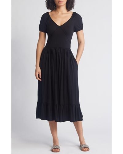 Loveappella Short Sleeve Midi Dress - Black
