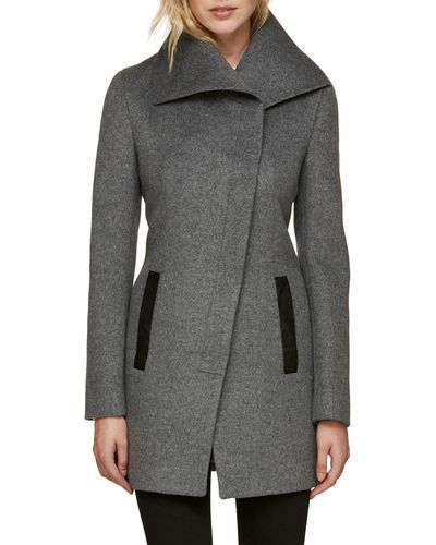 SOIA & KYO Slim Fit Asymmetrical Wool Blend Coat - Gray