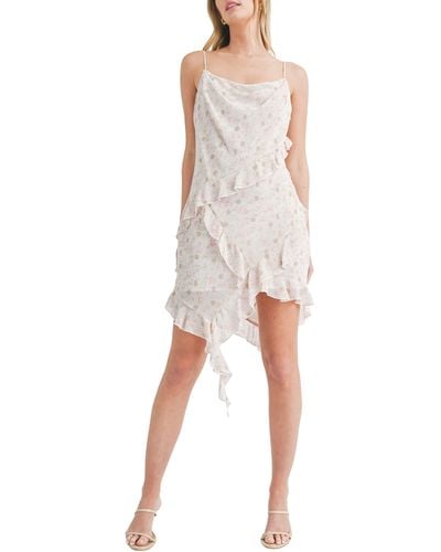 All In Favor Floral Asymmetric Ruffle Dress In At Nordstrom, Size Medium - White
