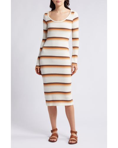 Rip Curl Sun Club Jacquard Stripe Long Sleeve Midi Dress - Natural