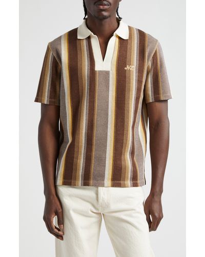 Nicholas Daley Stripe Cotton Polo - Brown