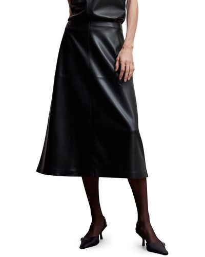 Mango Faux Leather A-line Skirt - Black