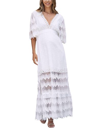 ANGEL MATERNITY Lace Cotton Maternity Maxi Dress - White