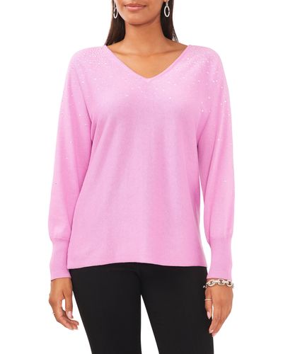 Chaus Bling V-neck Sweater - Pink