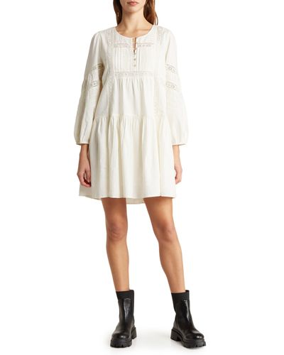 Lucky Brand Long Sleeve Lace Inset Minidress - White