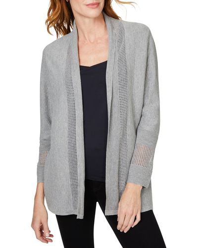 Foxcroft Pointelle Open Front Cardigan - Gray