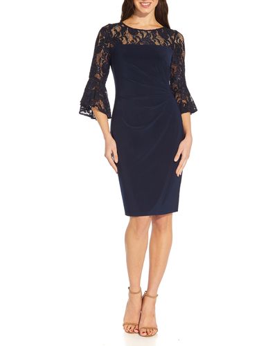 Adrianna Papell Bell Sleeve Sequin Lace & Jersey Sheath Dress - Blue