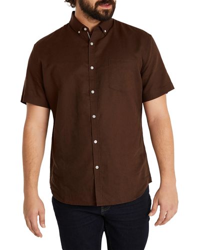Johnny Bigg Fresno Solid Linen & Cotton Short Sleeve Button-up Shirt - Brown