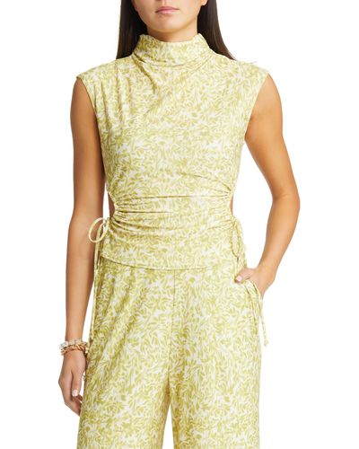 Open Edit Ruched Cutout Mock Neck Top - Yellow