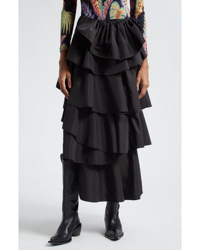 FARM Rio Bow Detail Tiered Midi Skirt - Black