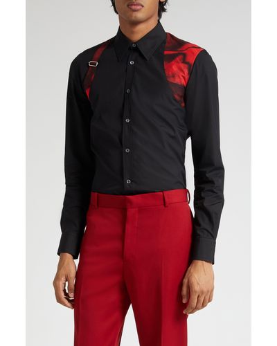 Alexander McQueen Print Harness Cotton Button-up Shirt - Red