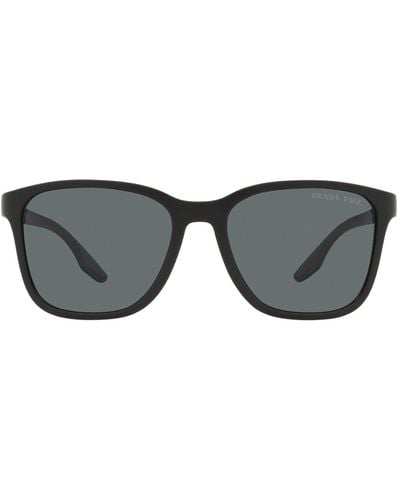 Prada 57mm Polarized Rectangular Sunglasses - Black