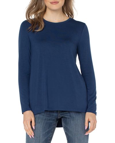 Liverpool Los Angeles High-low Long Sleeve Top - Blue