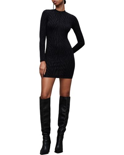 AllSaints Amaya Metallic Long Sleeve Minidress - Black