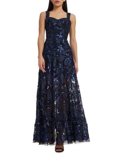 Dress the Population Anabel Floral Sequin Fit & Flare Gown - Blue