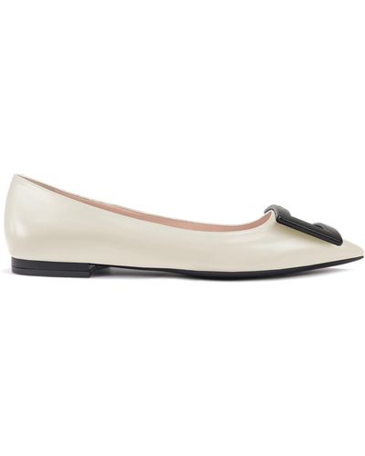 Roger Vivier Gommettine Buckle Pointed Toe Flat - White