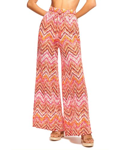 Ramy Brook Taytum Open Stitch Wide Leg Cover-up Pants - Red