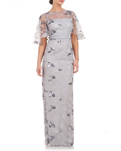 JS Collections Daphne Embroidered Sequin Column Gown - Metallic