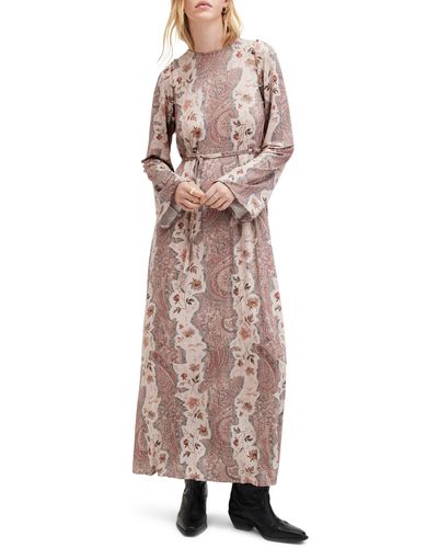 AllSaints Susannah Cascade Floral Paisely Convertible Long Sleeve Dress - Natural