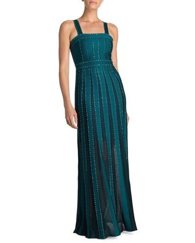 St. John Crystal Embellished Mixed Knit Gown - Green