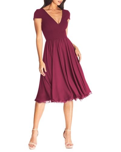 Dress the Population Corey Chiffon Fit & Flare Cocktail Dress - Red