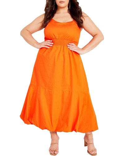 City Chic Eliza Bubble Hem Cotton Maxi Dress - Orange