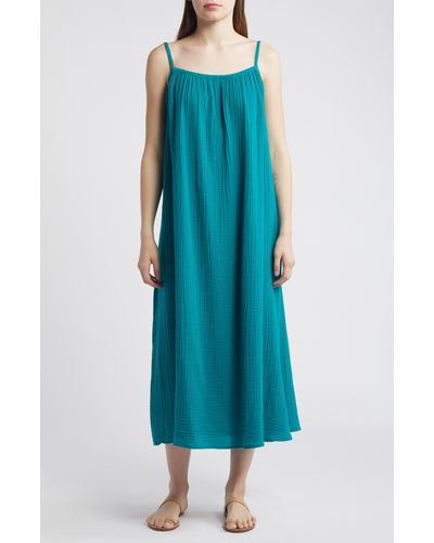 Eileen Fisher Cami Organic Cotton Gauze Dress - Blue